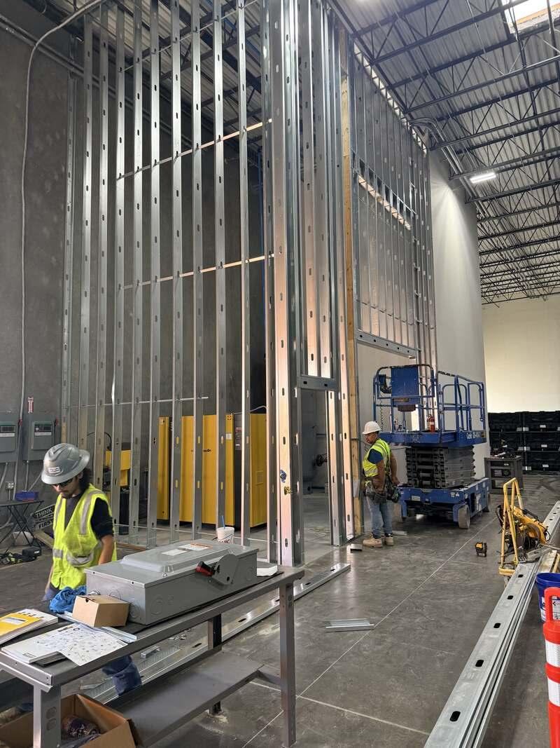 Metal stud framing for a commercial build-out inside a warehouse